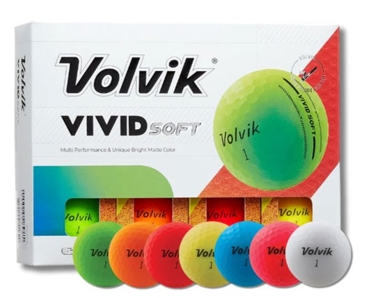 Ballons de golf Volvik Vivid Soft de la marque Golf Stuff, lot de balles de golf souples et colorées.