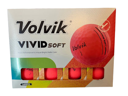 Balles de golf Volvik Vivid Soft, balle de golf rose dans boîte de 12, marque Golf Stuff, vue en gros plan