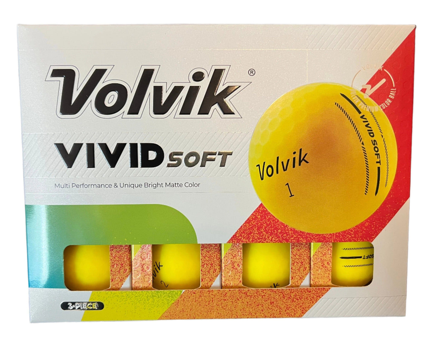 Balles de golf Volvik Vivid Soft jaunes dans une boîte de 12, balles de golf souples et colorées de la marque Golf Stuff