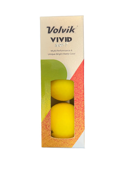 Balles de golf Volvik Vivid Soft jaunes, balle de golf souple de la marque Golf Stuff, en paquet de trois.
