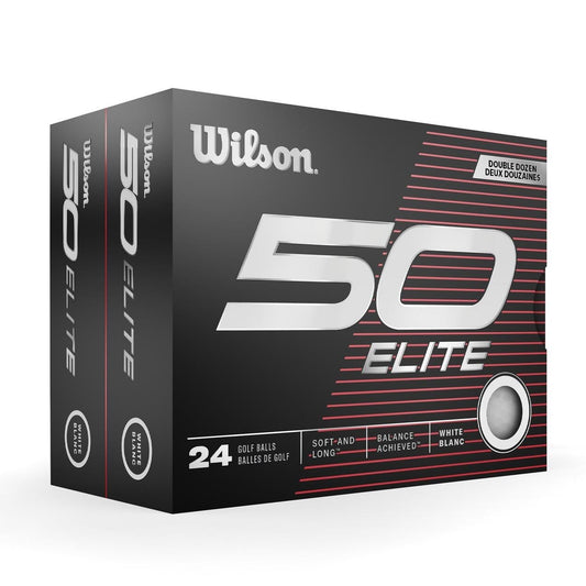 Boîte de 24 balles de golf Wilson 50 Elite blanc, lot double doyen 2023, parfaites pour le jeu sur le parcours.