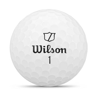 Ball golf Wilson Duo Soft 2025, balle de golf souple et légère, en blanc avec logo Golf Stuff visible.