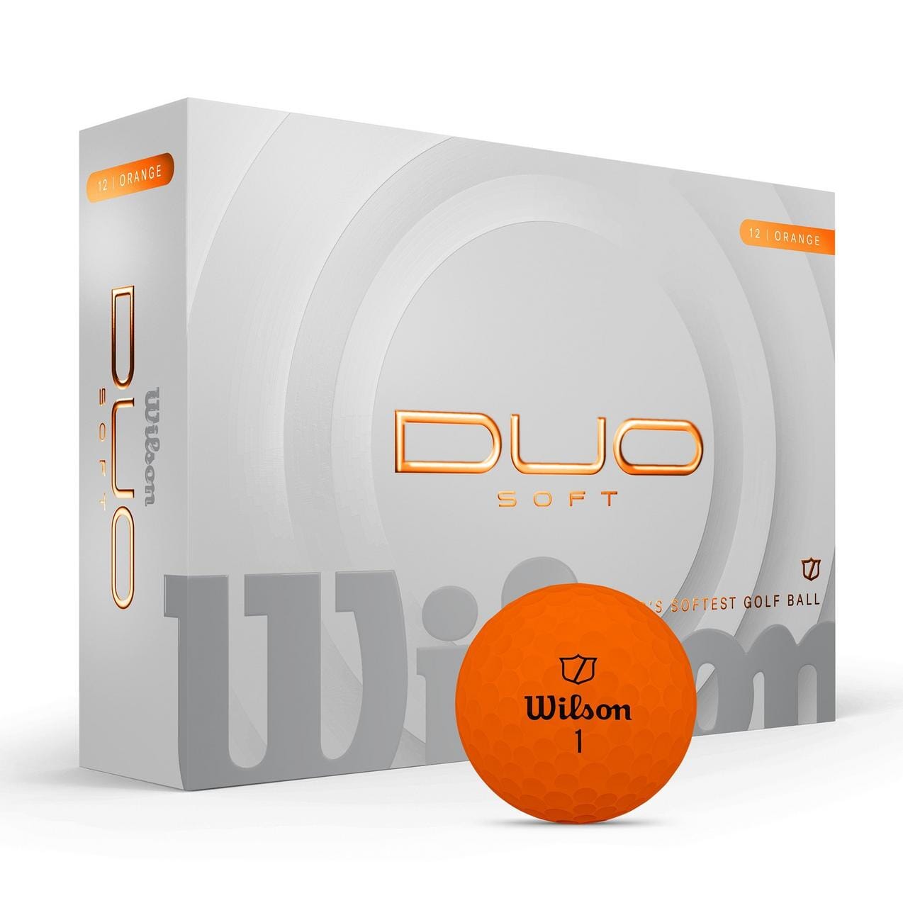 Ballons de golf Wilson Duo Soft 2025, boîte de 12, balles de golf orange mat, conçues pour une performance optimale.