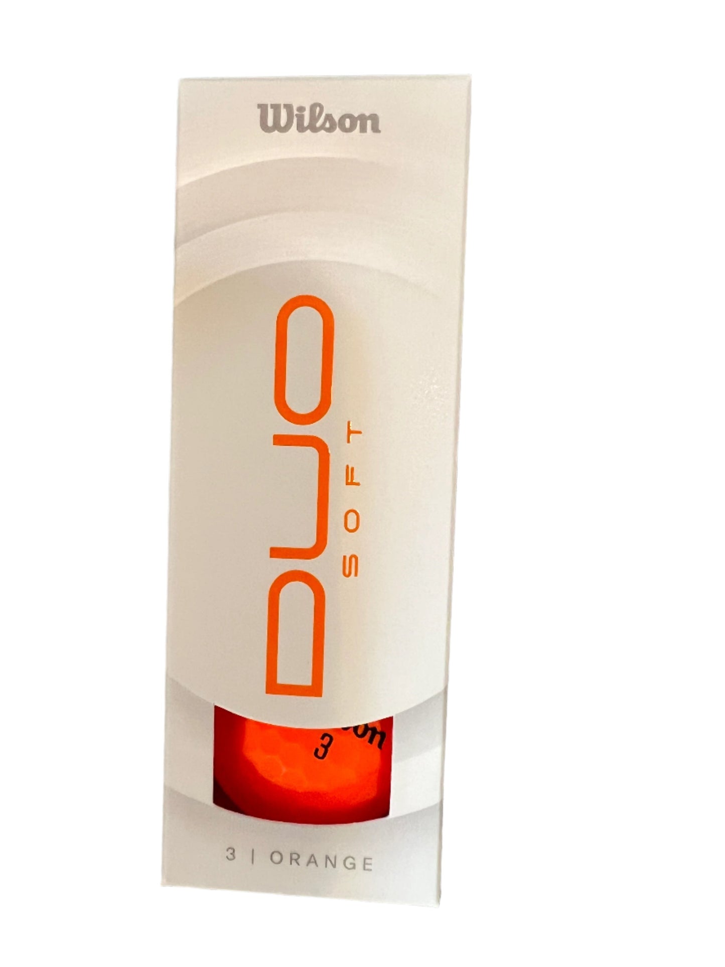 Série de 3 balles de golf Wilson Duo Soft 2025 de couleur orange matte, conçues pour une performance douce et longue distance.
