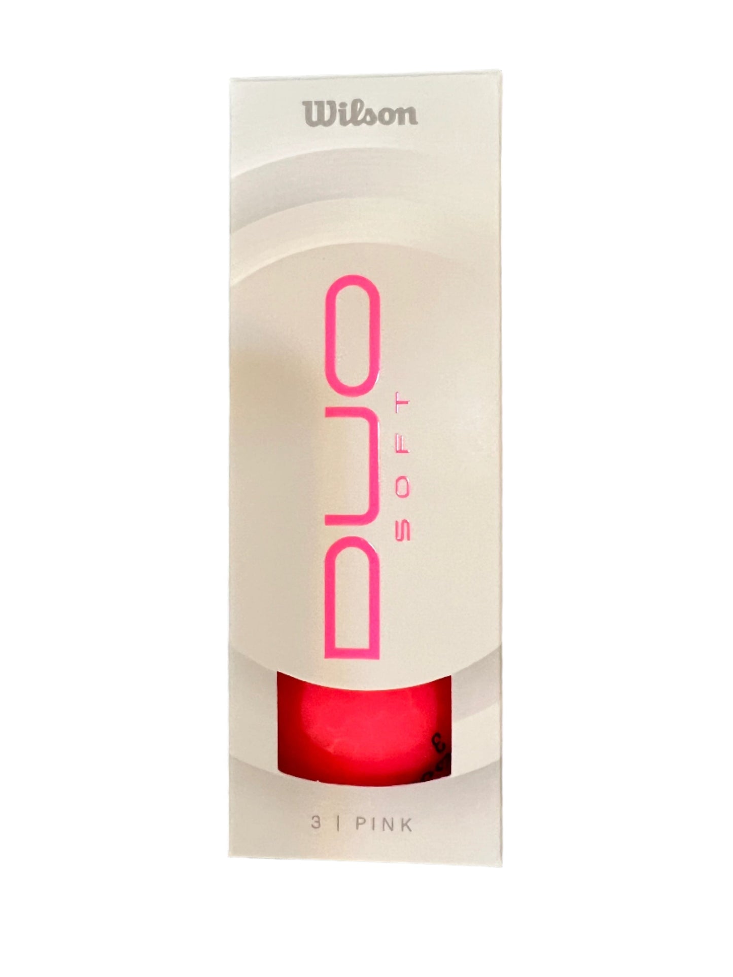 Volée de 3 balles de golf Wilson Duo Soft 2025, balle de golf matte rose, conçues pour la douceur et la performance.